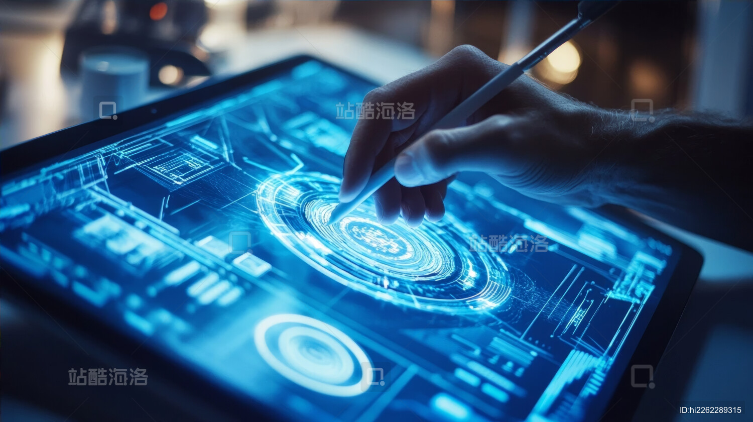 在平板上进行未来科技交互设计的特
