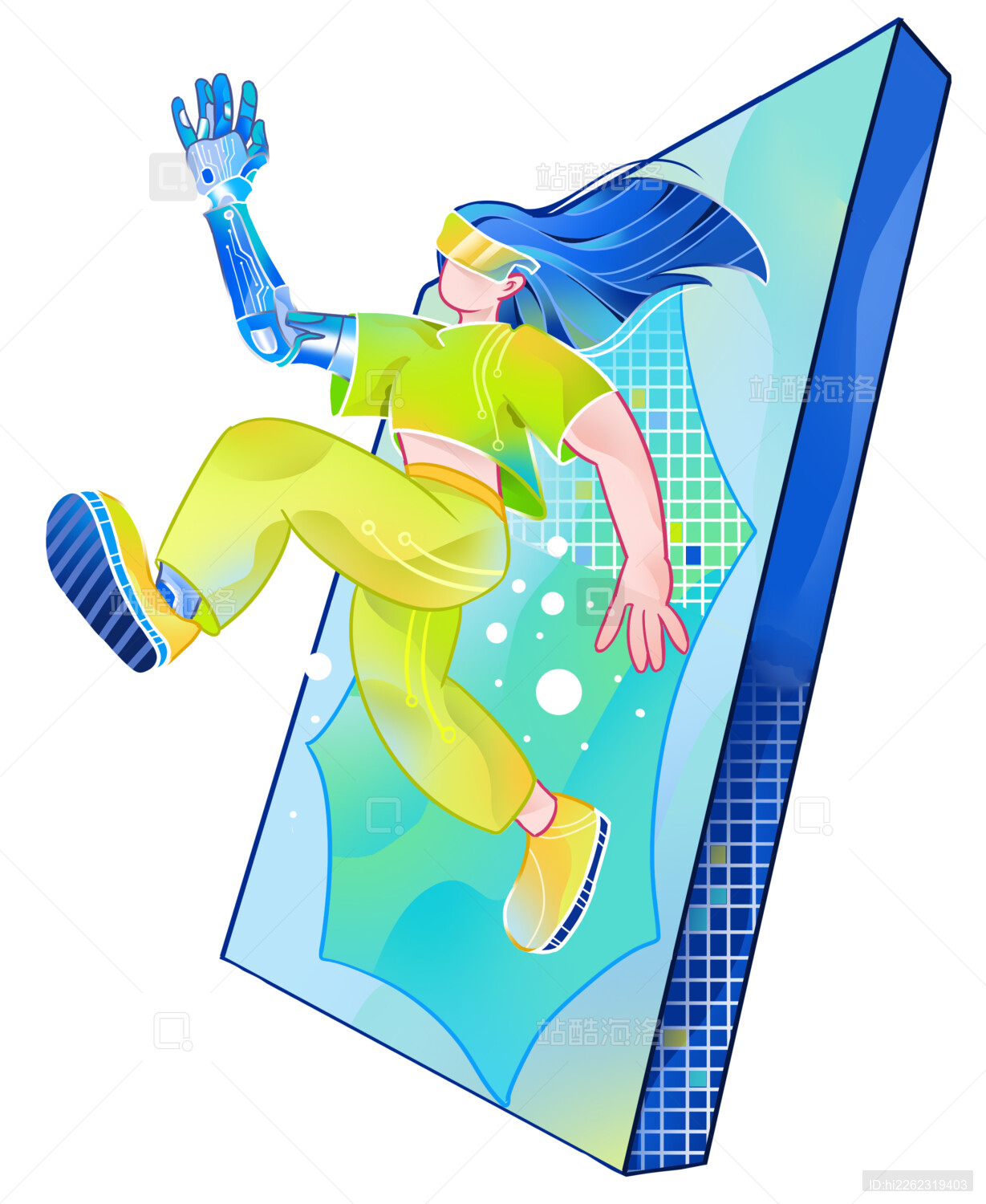 女孩从墙壁中跳跃出来