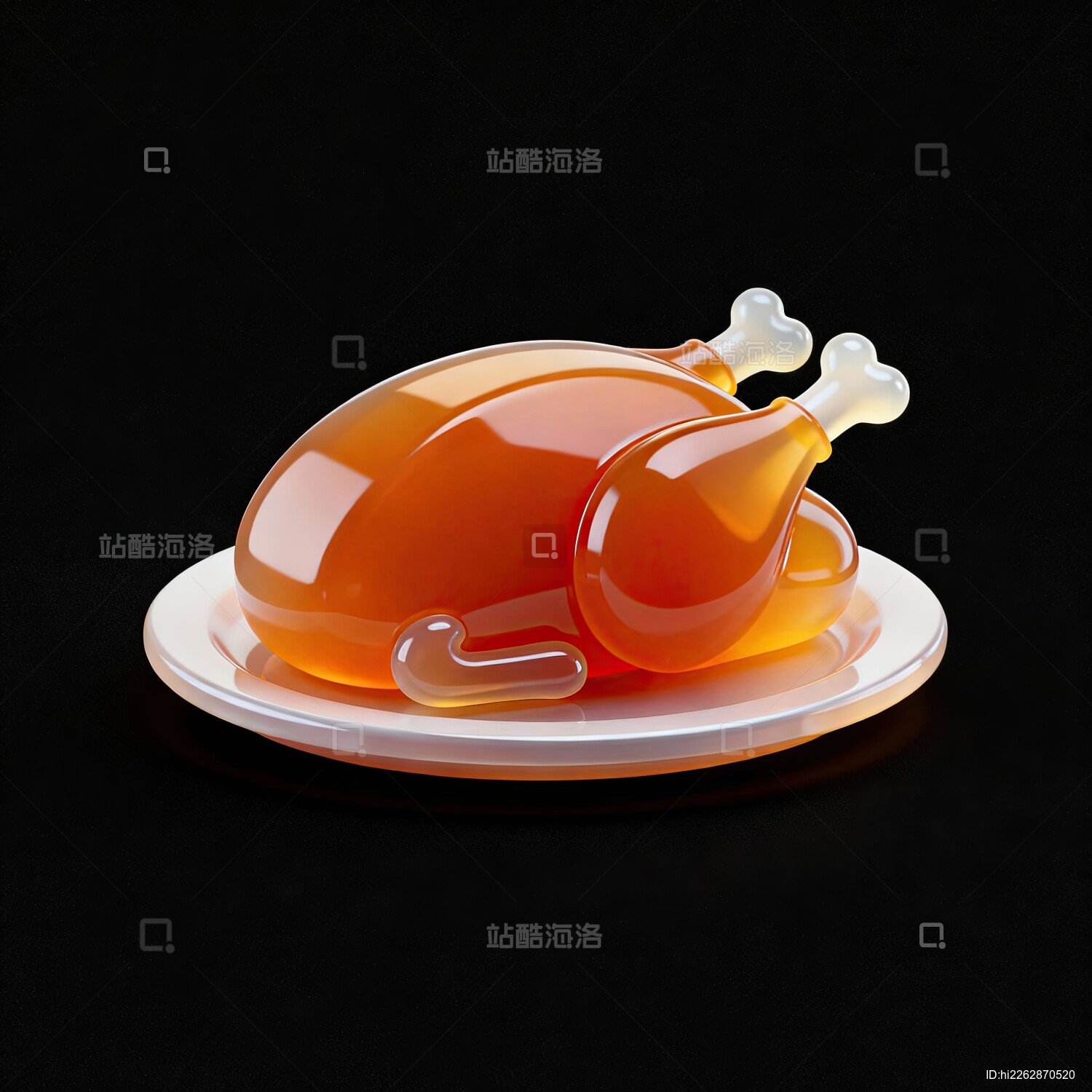 透明质感烤鸡摆盘特写