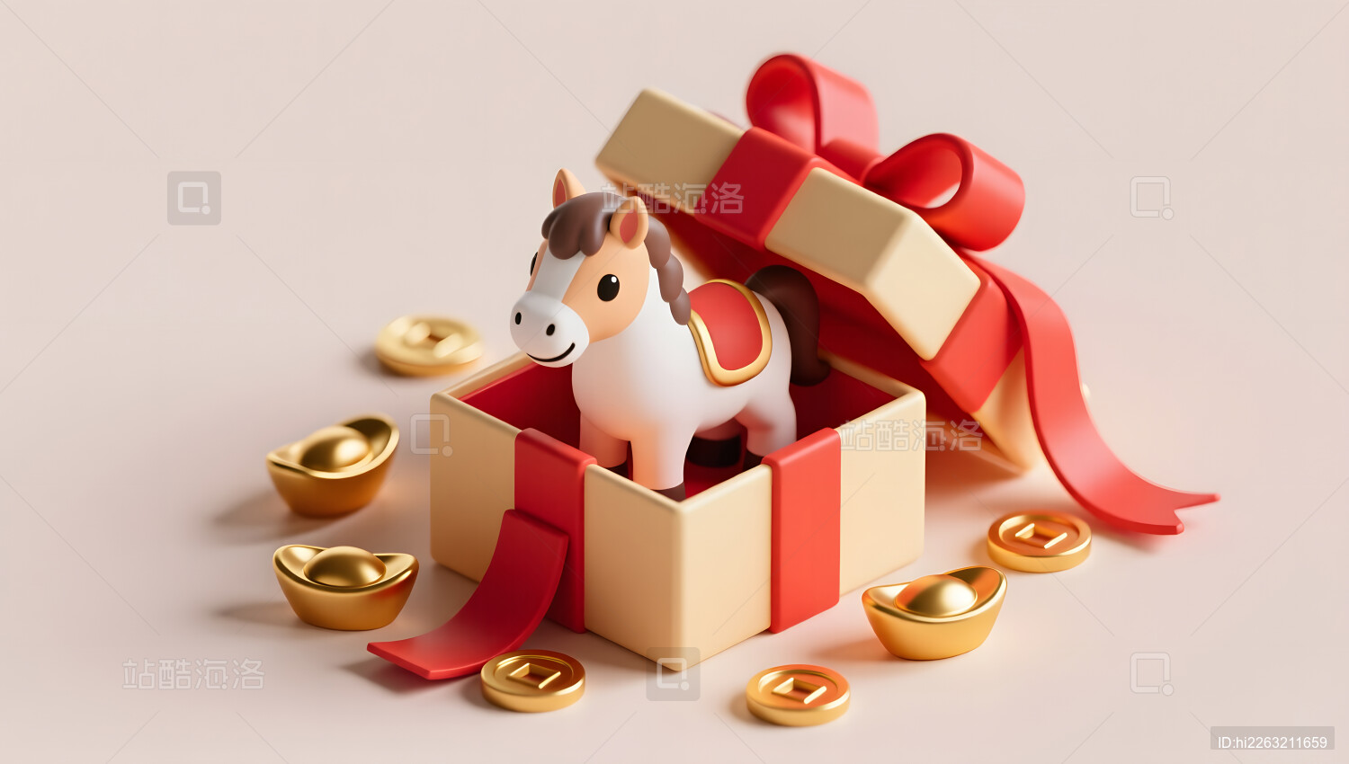 春节礼盒与盲盒生肖马在等距视角中的呈现
