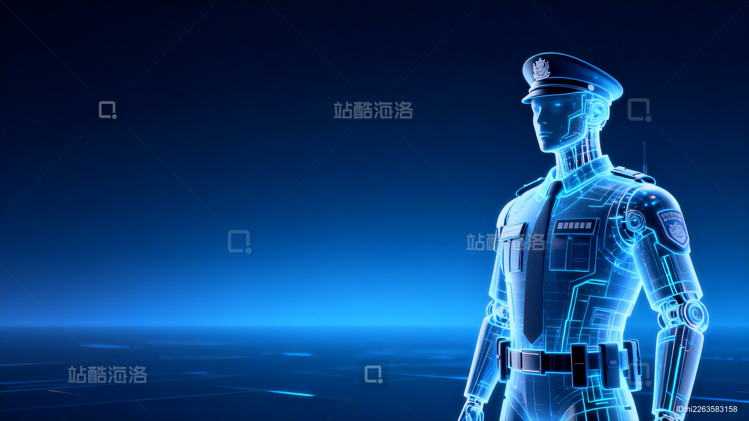 蓝色科技感机器人警察形象