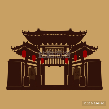 中国古建筑牌坊岳飞庙 矢量素材