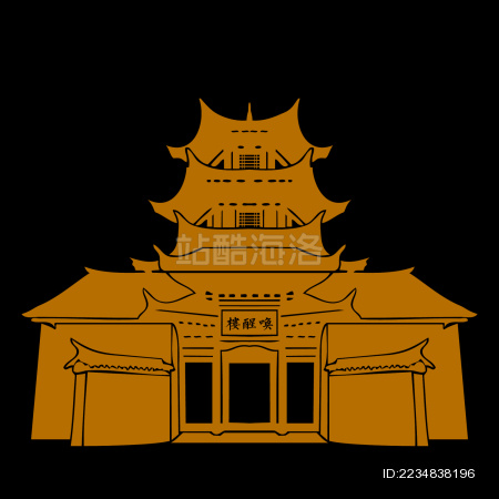 中国古典建筑宫殿楼阁塔 剪影矢量