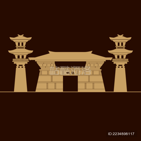 三国城门楼古典建筑矢量素材