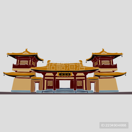 古城门楼 宫殿古典建筑矢量素材