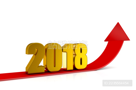 三维图新2018年和红色箭头成长起来的白色背景