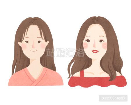 化妆护肤美容前后对比插画