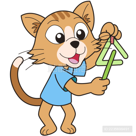 卡通猫咪敲打三角铁