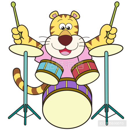 卡通老虎活泼演奏架子鼓