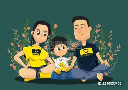 亲子装坐在花丛中_站酷海洛_正版图片_视频_字体_音乐素材交易平台