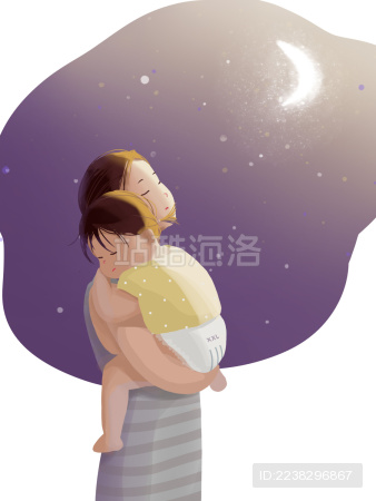 原创手绘插画母爱妈妈抱着宝宝无眠的夜晚