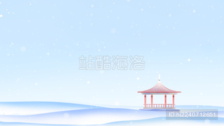 雪中红亭淡彩中国风水墨画