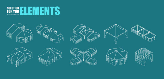 户外活动party搭棚帐篷线稿图