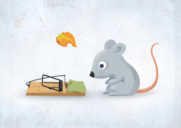 卡通老鼠看着留着便签的捕鼠器