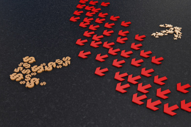 美元符号组成的箭头与人民币符号组成的箭头