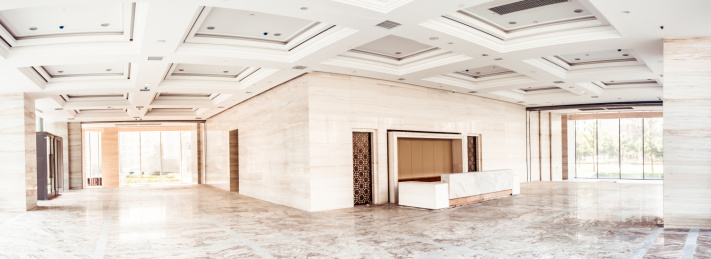 modern office building hall interior of urban city