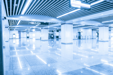 empty long corridor in the modern office building.