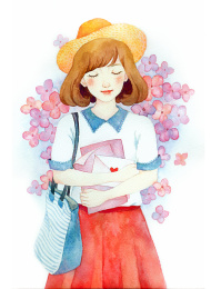 女孩水彩插画
