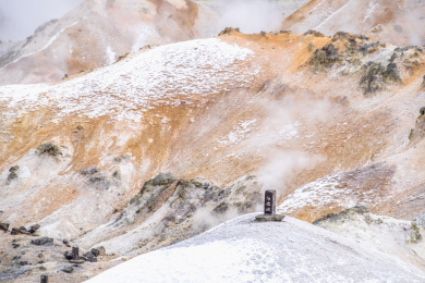 冬季日本北海道登别地狱谷的地热环境