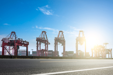 Empty road near container dock