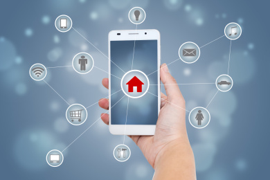 Smart phone with Internet  and objects icon connecting together,Internet networking concept