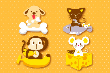 可爱的卡通。动物矢量设计。喜欢的食物。