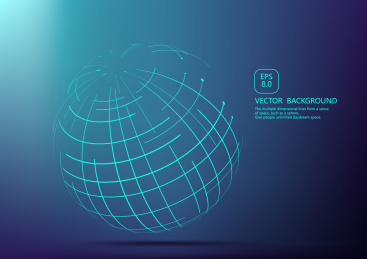 点和线条构成的网格球体，抽象的矢量背景