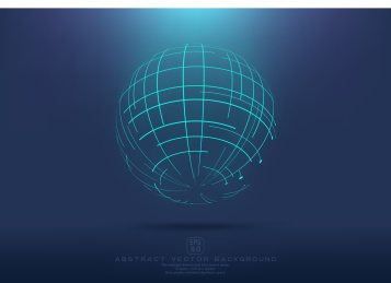 点和线条构成的网格球体，抽象的矢量背景