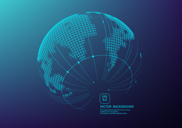 点和线组成的三维球形世界地图，科学技术矢量背景图