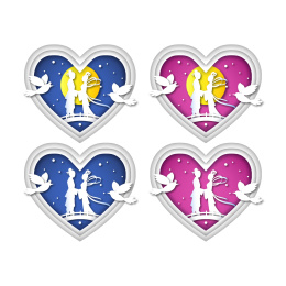 剪纸纸雕风格牛郎织女七夕相会插画