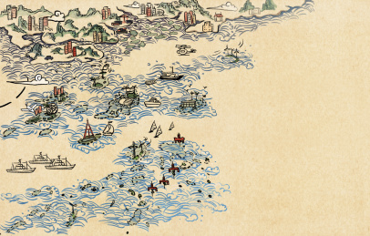 中国水墨风沿海地图