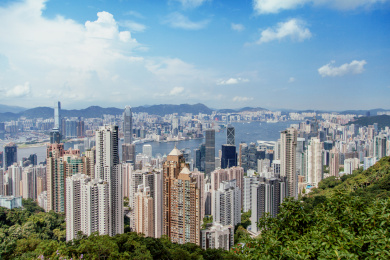 香港太平山俯瞰维多利亚港全景