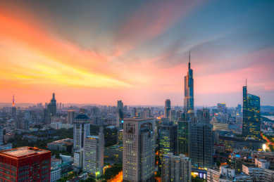 南京城市紫峰大厦日落