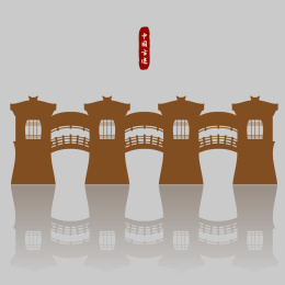  中国秦汉 古建筑廊桥 塔桥 矢量剪影