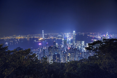 香港傍晚的城市建筑