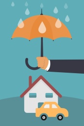 手撑伞保护房子与汽车，财产安全、安全概念车，乘车安全，汽车保险，保险公司概念矢量图