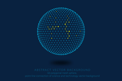 点线链接3D多边形网状球体，点线连接抽象的科技矢量背景