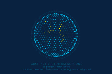 点线链接3D多边形网状球体，点线连接抽象的科技矢量背景