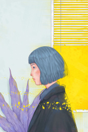 灿烂,短发女孩在室内