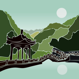 药王山 古桥 水榭凉亭回廊 山水风景剪影