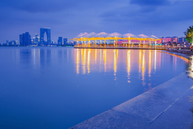 中国江苏省苏州金鸡湖独墅湖风光