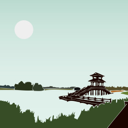 洋湖湿地 廊桥 水榭凉亭 山水风景剪影