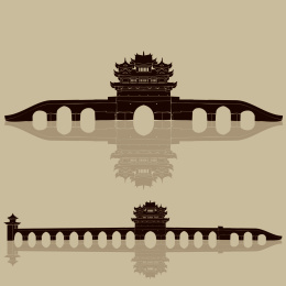 建水古镇双龙桥楼 风雨桥 风景剪影矢量