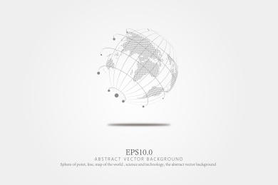 点线组成的球体，世界地图、科技、科学抽象的矢量背景