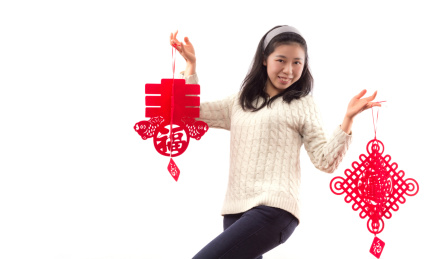 中国女孩过年和挂饰