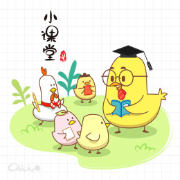 鸡年小课堂矢量卡通插画：小鸡博士老师教小鸡们知识文化读书学习