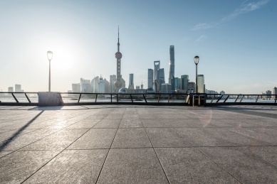 上海全景地平线空旷的街道楼