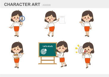 矢量卡通插画人物角色：女职员手拿喇叭大声宣传推广业务放大镜查看信息手拿资料介绍