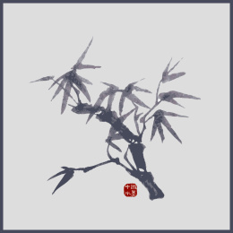 中国古典 竹子 桃树 墨迹 水墨 手绘 中国画 矢量 标志logo素材