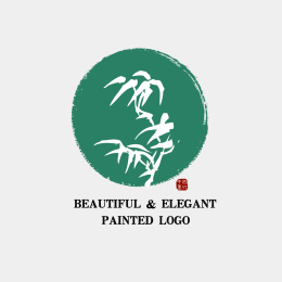 中国古典 竹子 桃树 墨迹 水墨 手绘 中国画 矢量 标志logo素材